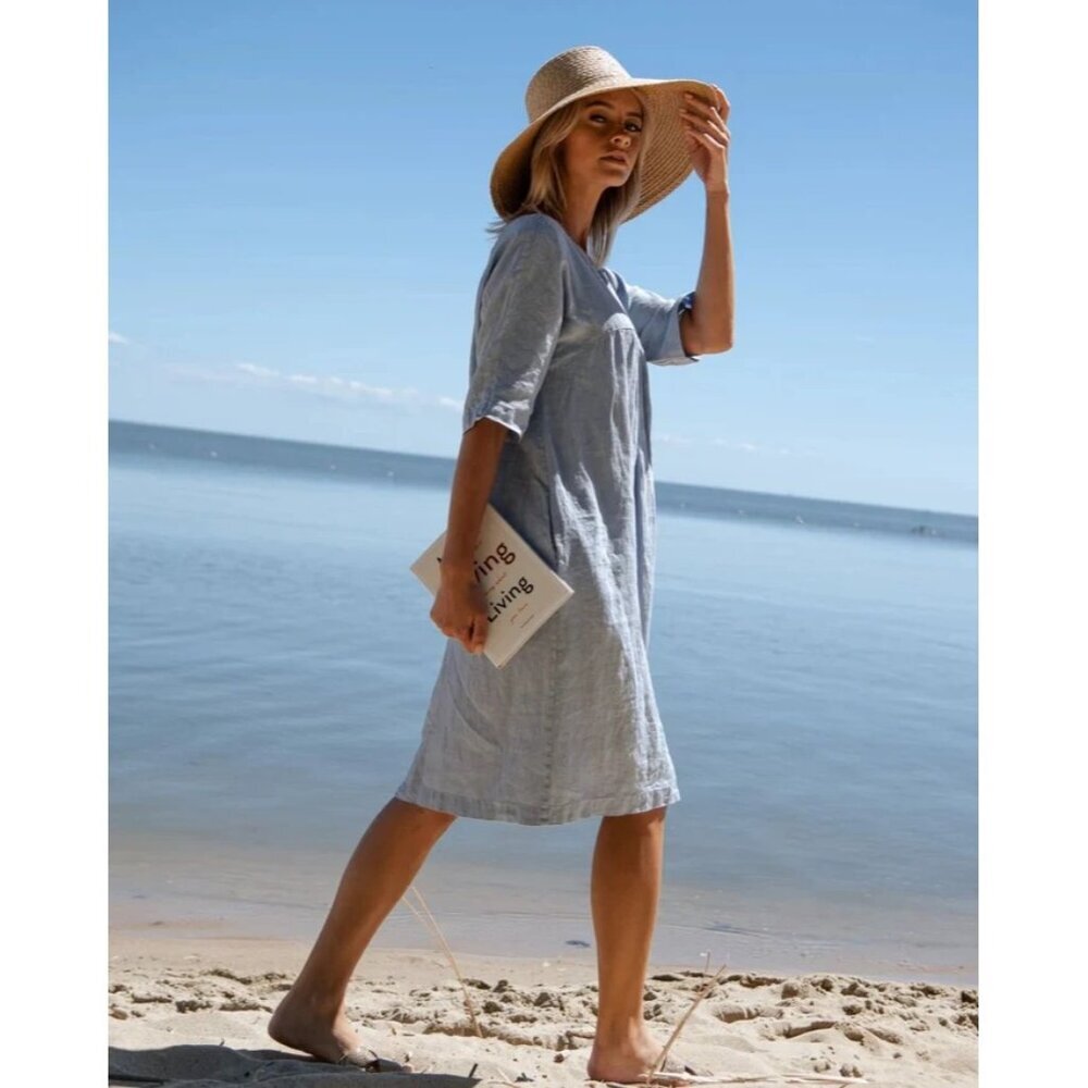 Sauths Kyoto Linen Dress Womens Size L Coastal Grandma Lagenlook Beachy Boho